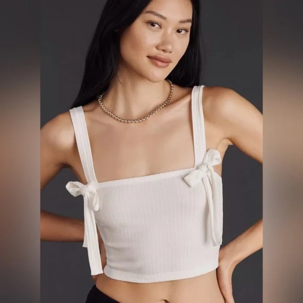 NWT By Anthropologie Ribbed Bow Knit Tank | Women’s Chic Fitted Top